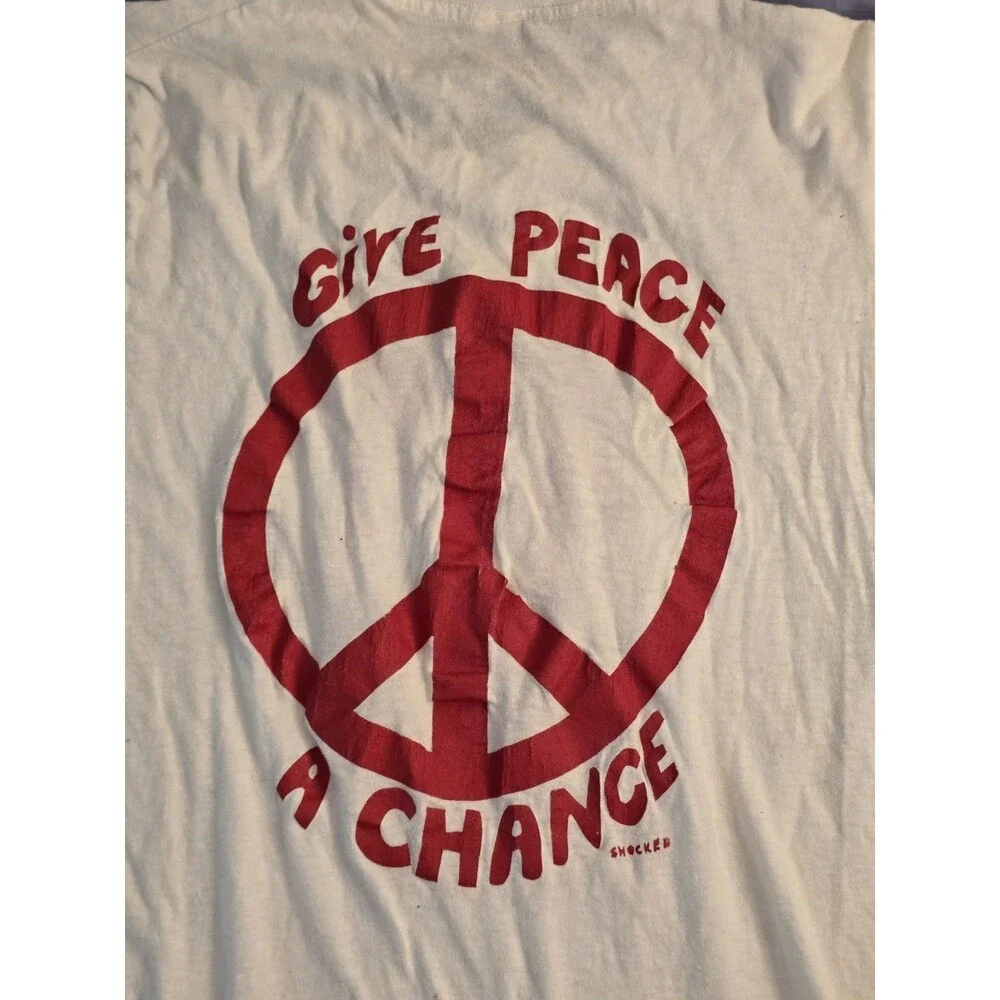Vintage 90s John Lennon T-Shirt Graphic Give Peace A Chance USA Made Fruit Loom - Picture 14 of 16